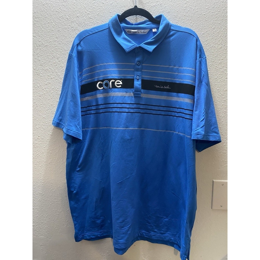 Travis Mathew Polo Shirt Men XXL Blue‎ Excellent Striped Core Performance Golf